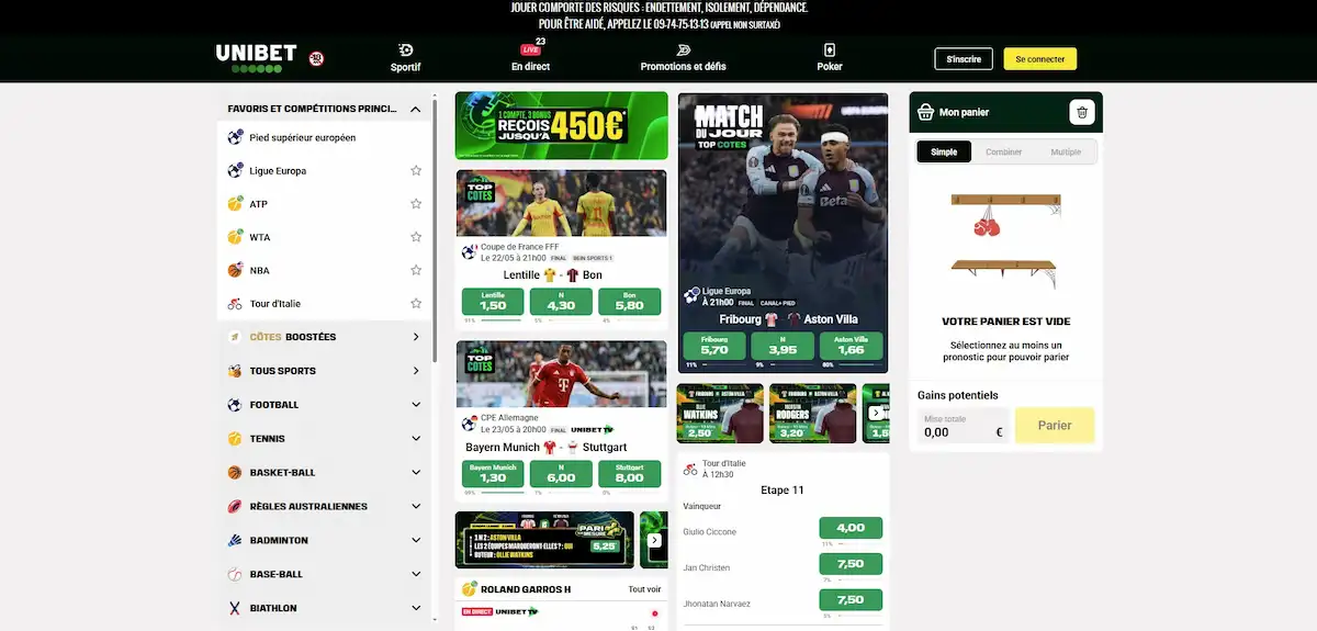Interface Unibet